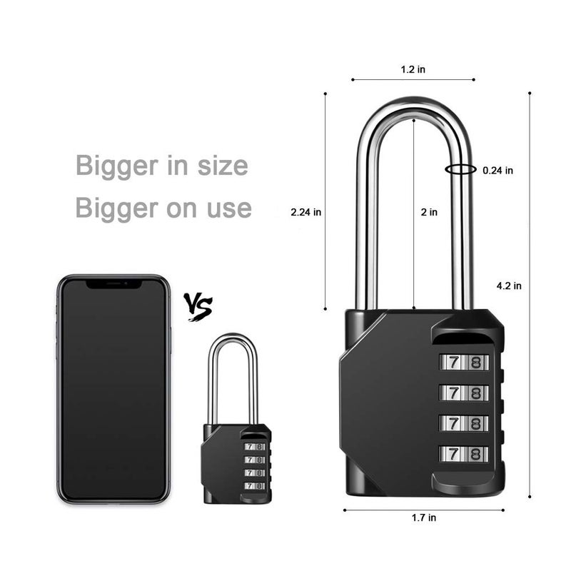 Disecu 2 Pack disecu 2.2 Inch Long Shackle Combination Lock, 4 Digit Outdoor Waterproof Padlock for School Locker, Gym Locker, Storage Unit, Gate, Fence, Toolbox, Cabinet (Black) - Image 4